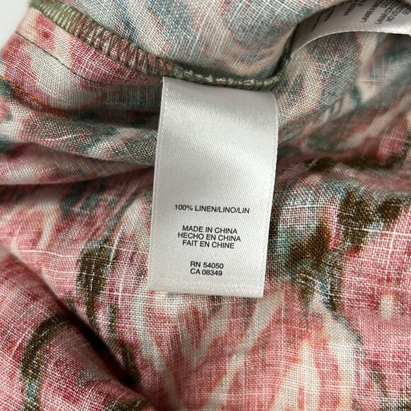 JONES NEW YORK Size Medium 100% Linen Embellished Yoke Tunic Ikat Loden Artsy - Picture 8 of 10